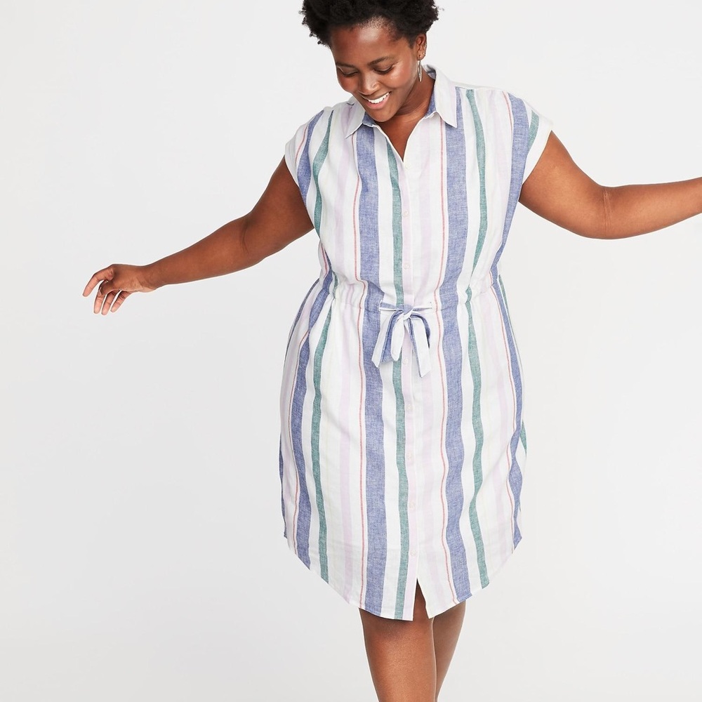Old navy 4x linen blend tie waist no-peek dress